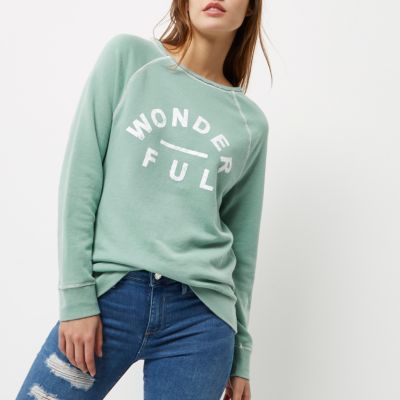 Green wonderful print sweatshirt